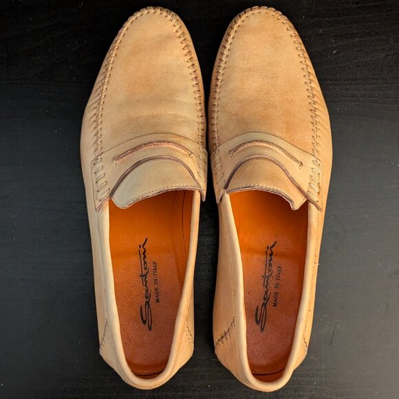 MENS SANTONI BIEGE PENNY LOAFERS CASUAL DRESS SLIP ON LEATHER SHOES 10 D